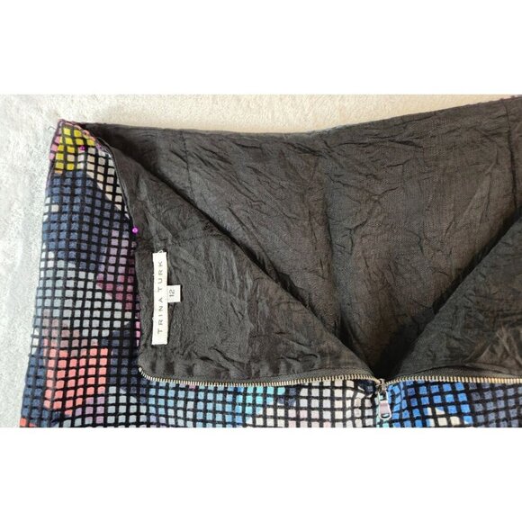 Trina Turk Mini Skirt Pencil Geometric Sz 12 Black Multi Color Mod 60s-70s Style - Picture 7 of 13